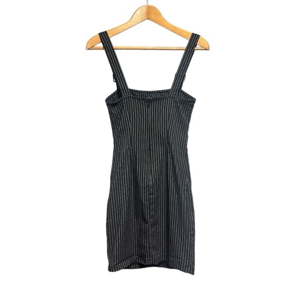 Forever 21 Black Pinstripe Bodycon Overall Mini Dress Women’s Size Small EUC - Picture 3 of 16
